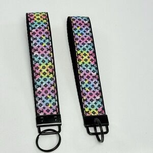 2 luxury wrist keychains With Pompom Charms, 1" Wide 12" All Around, Great Qua.